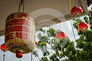 Chinese lantern and windâ€bell at Chinese temple